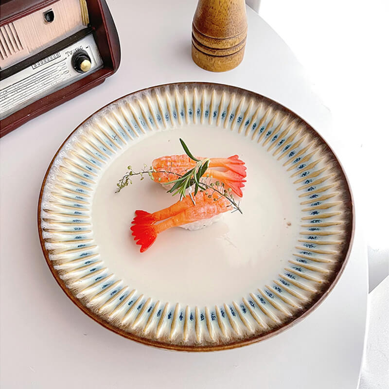 Embossed Vertical Grain Ceramic Plate