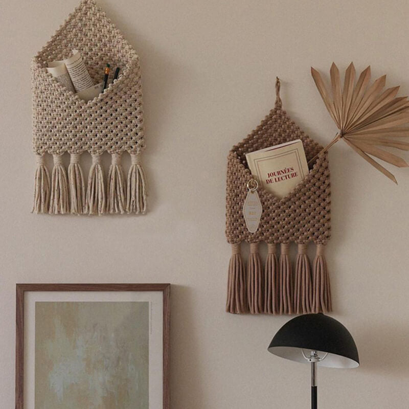 Handwoven Tassel Storage Bag Wall Hanging