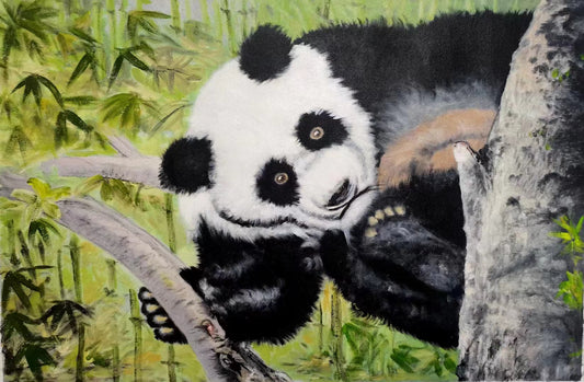 Hand-Painted Panda Oil Painting On Canvas Custom Original Artwork Abstract Wall Decor Animal