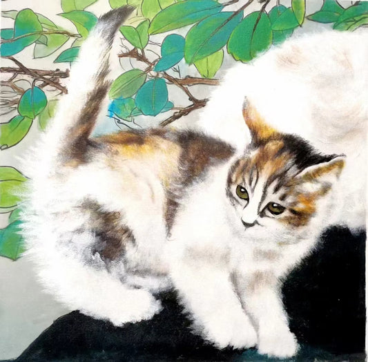 Hand-Painted Cat Oil Painting On Canvas Custom Original Artwork Abstract Wall Decor