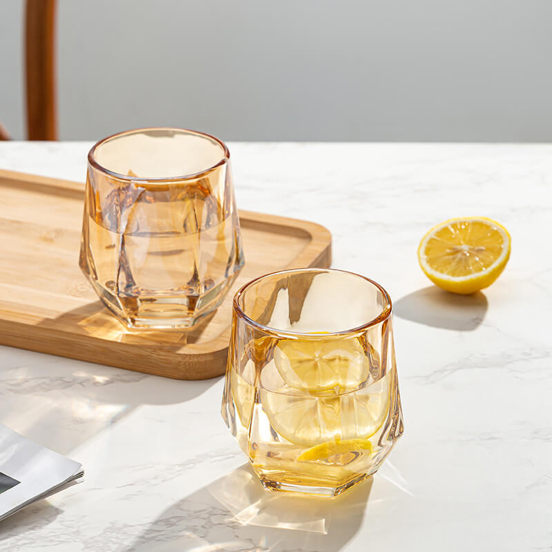 Amber Hexagonal Glass Cup