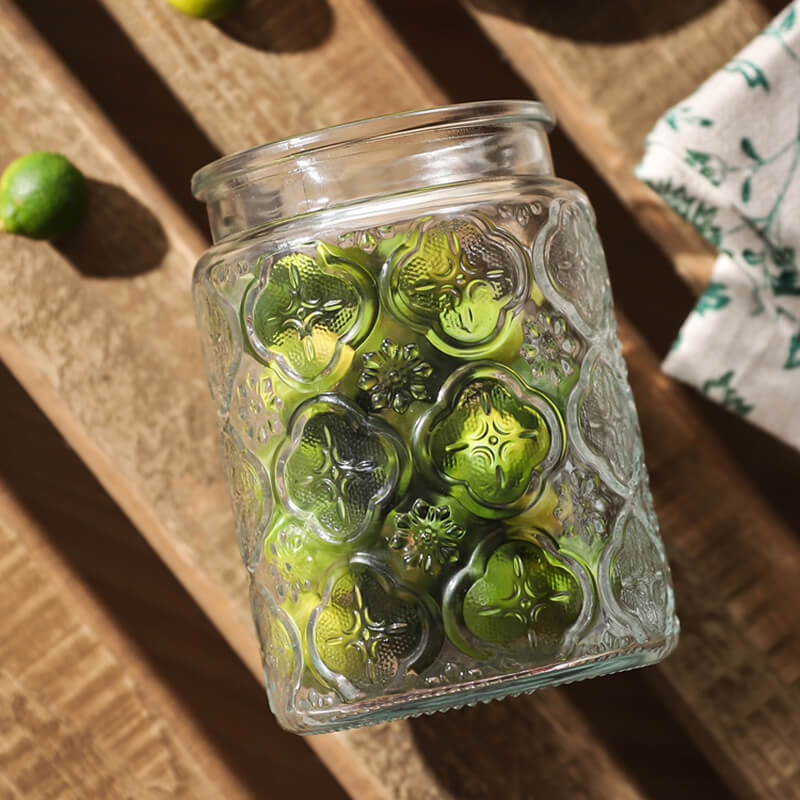 Begonia Embossed Glass Storage Jar