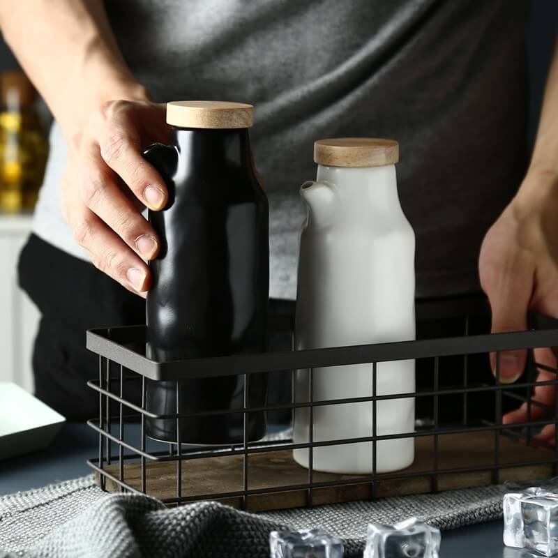 Black and White Ceramic Oil Bottle Set
