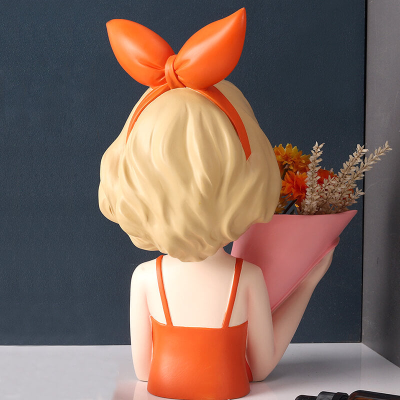Bow Girl Bouquet Resin Decoration