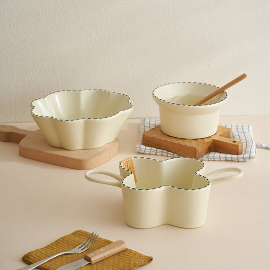 Dotted Line Embossed Ceramic Baking Bowl