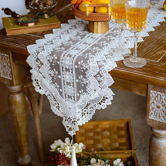 Embroidered Hollow Macrame Table Runner