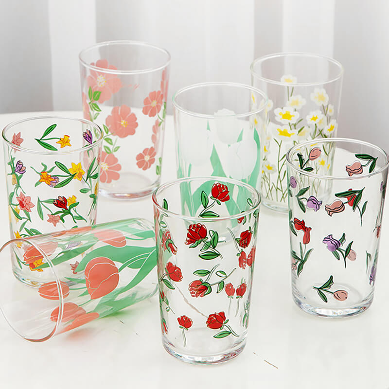 Floral Print Glass Cup