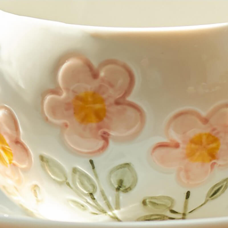 Flower Print Ceramic Cup and Saucer