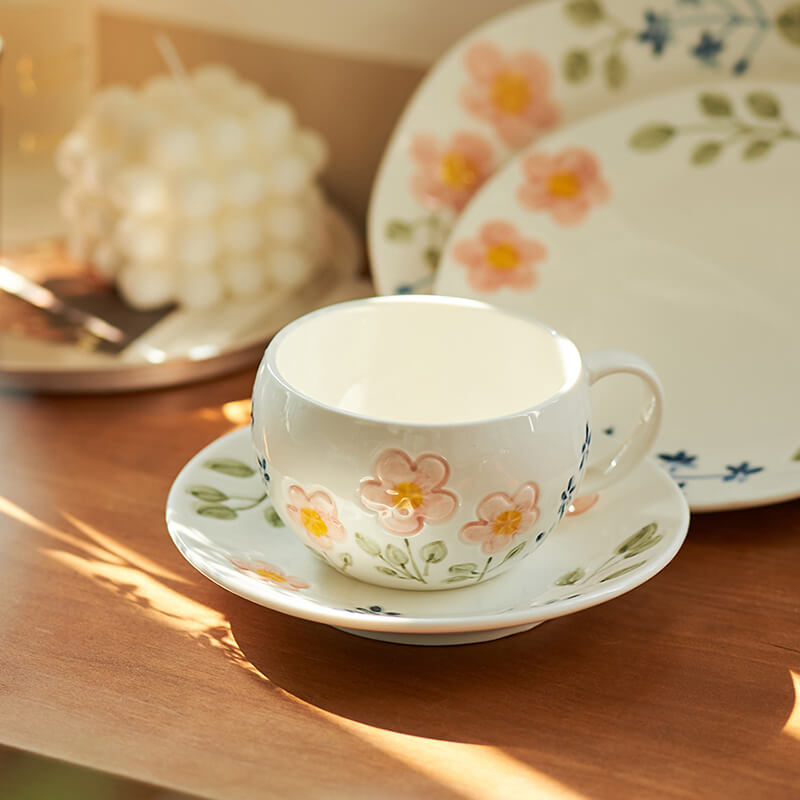 Flower Print Ceramic Cup and Saucer