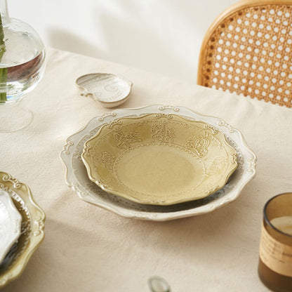French Embossed Ceramic Soup Plate