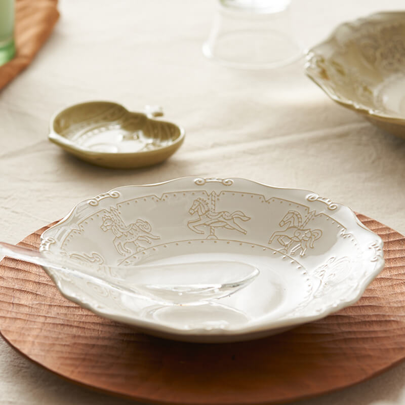 French Embossed Ceramic Soup Plate