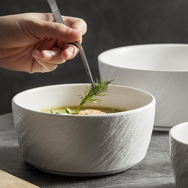 Frosted Stone Texture Straight Edge Ceramic Bowl