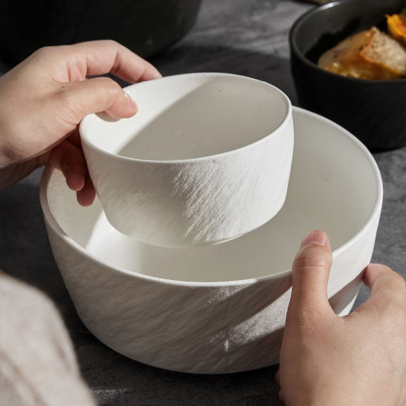 Frosted Stone Texture Straight Edge Ceramic Bowl