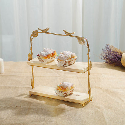 Golden Bird & Leaf Dessert Stand