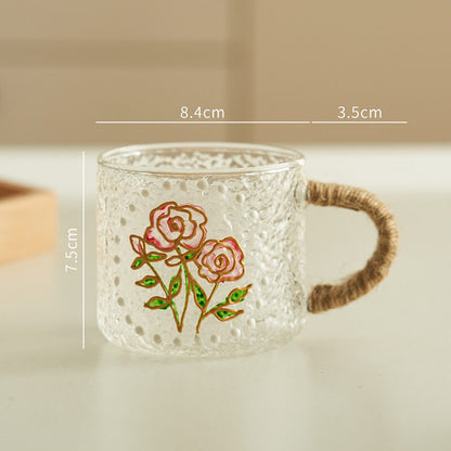 Hand Painted Floral Embossed Glass Cup