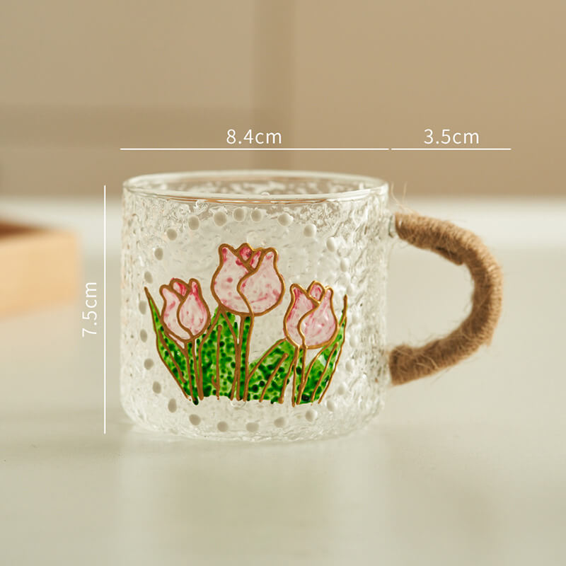 Hand Painted Floral Embossed Glass Cup