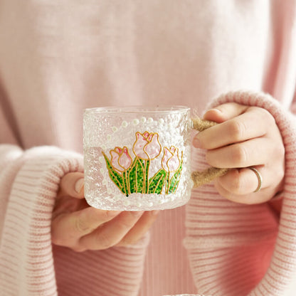 Hand Painted Floral Embossed Glass Cup