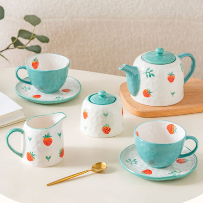 Hand Painted Strawberry Ceramic Teapot Set