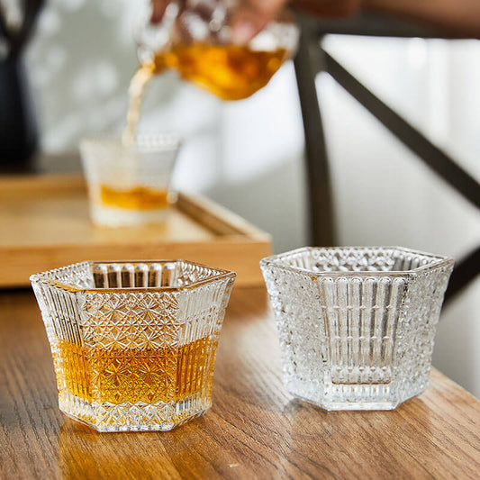 Hexagonal Embossed Glass Cup