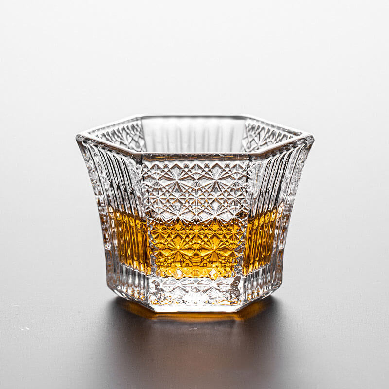 Hexagonal Embossed Glass Cup