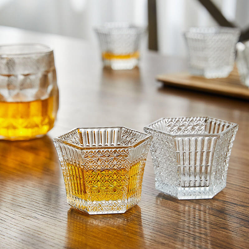 Hexagonal Embossed Glass Cup