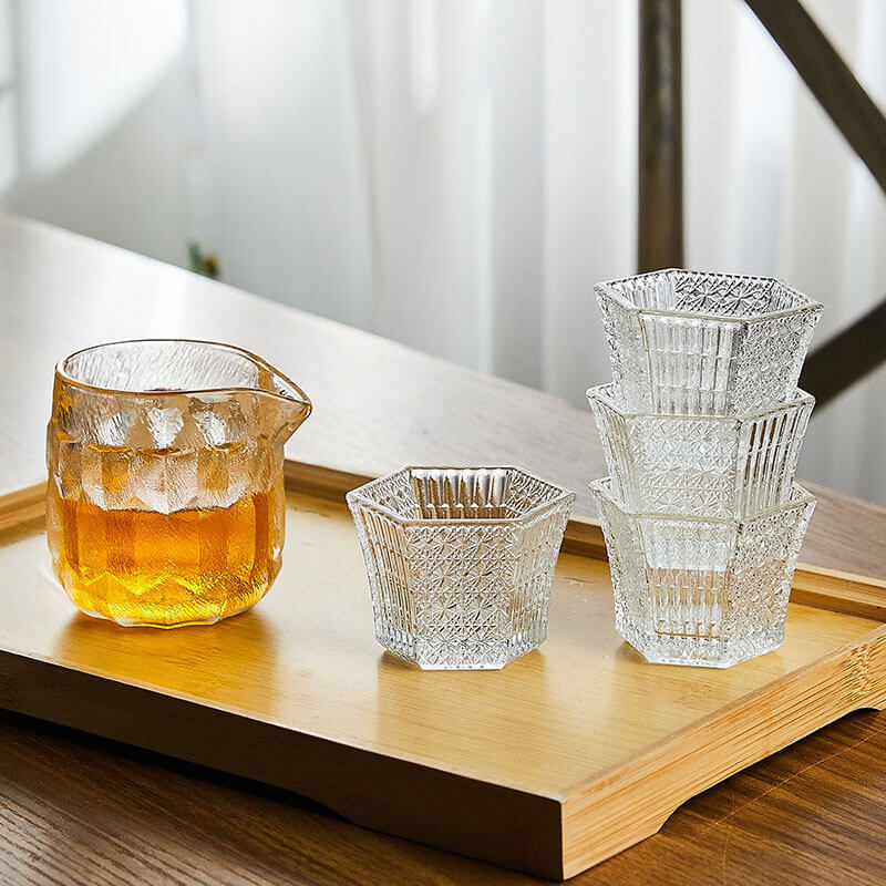 Hexagonal Embossed Glass Cup