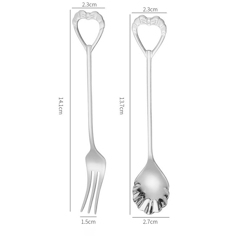 Hollow Heart Shaped Dessert Spoon & Fork