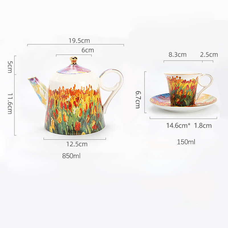 Oil Painting Tulip Ceramic Teapot Set