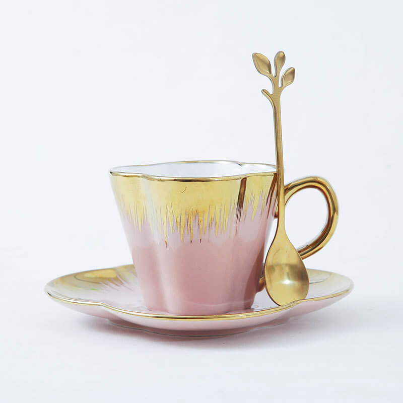 Petal Gold Edge Ceramic Cup and Saucer