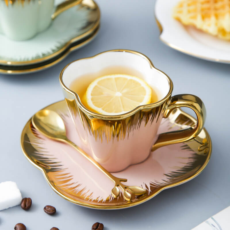 Petal Gold Edge Ceramic Cup and Saucer
