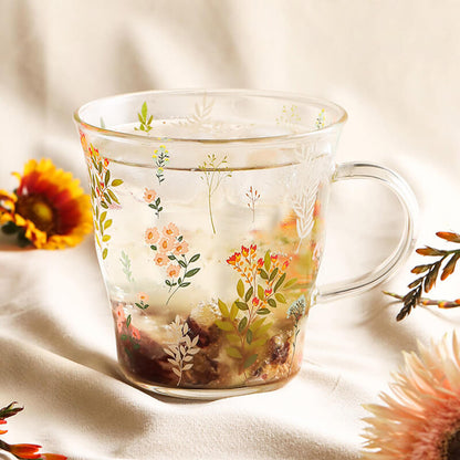 Plant Floral Print Glass Cup