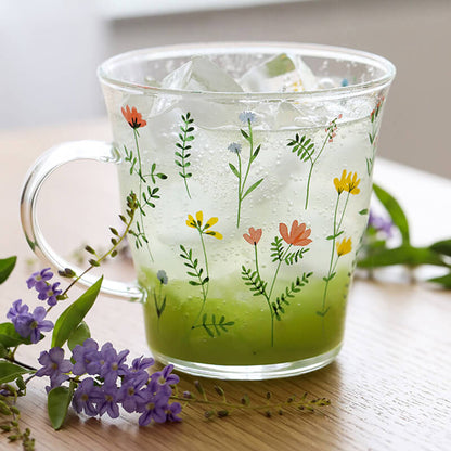 Plant Floral Print Glass Cup