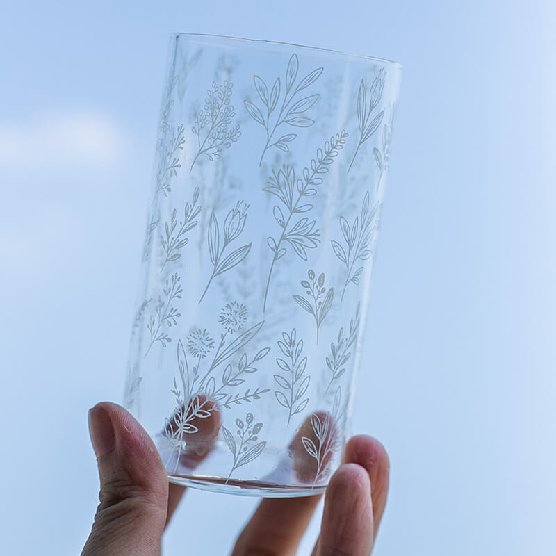Plant Printed Glass Cup