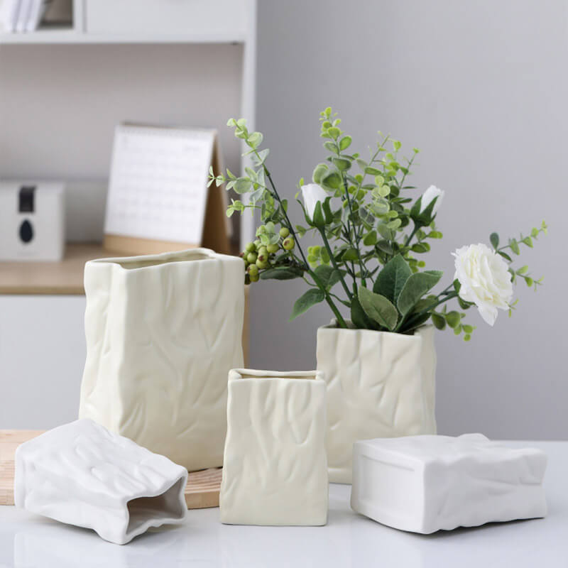 Pleated Paper Bag Ceramic Vase