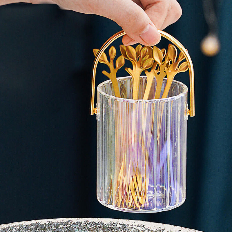 Portable Glass Dessert Fork & Spoon Storage Jar