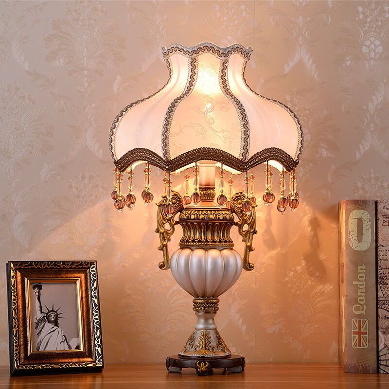 Vintage Lamp Fabric Shade Table Lamp Lights Retro Brief Resin  Desk Light Decoration Table Lights