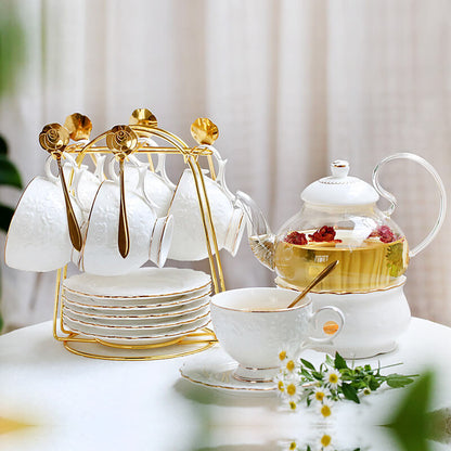 Rose Embossed Ceramic Teapot Set
