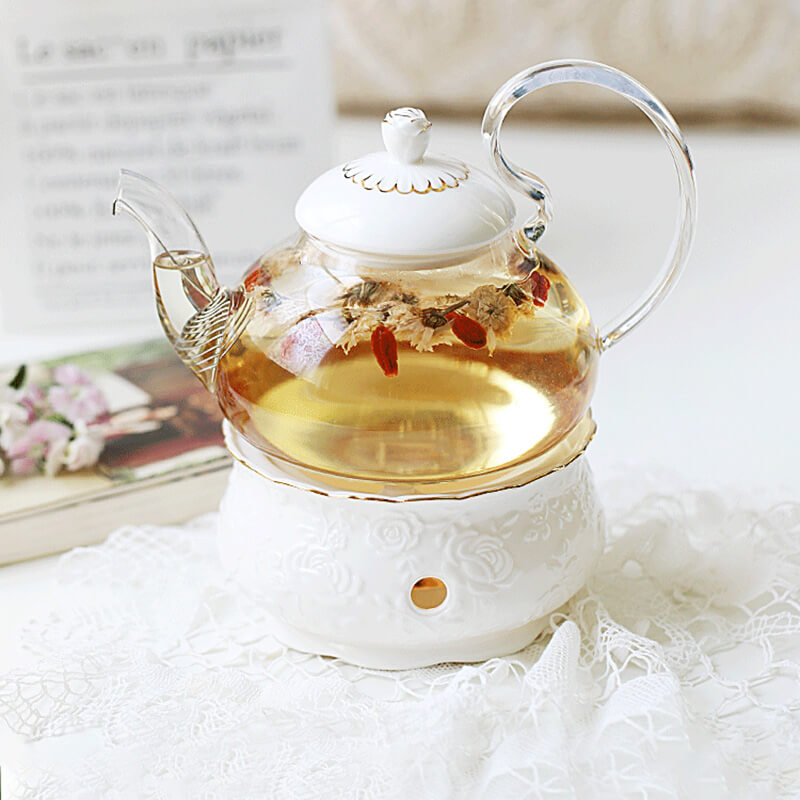 Rose Embossed Ceramic Teapot Set
