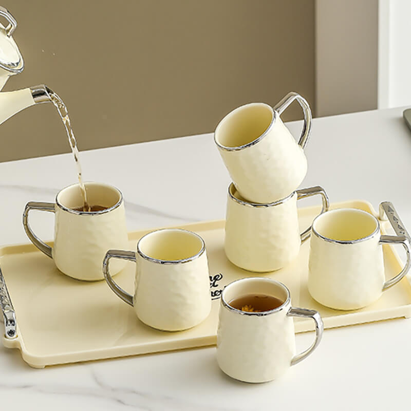 Silver Edge Ceramic Teapot Set