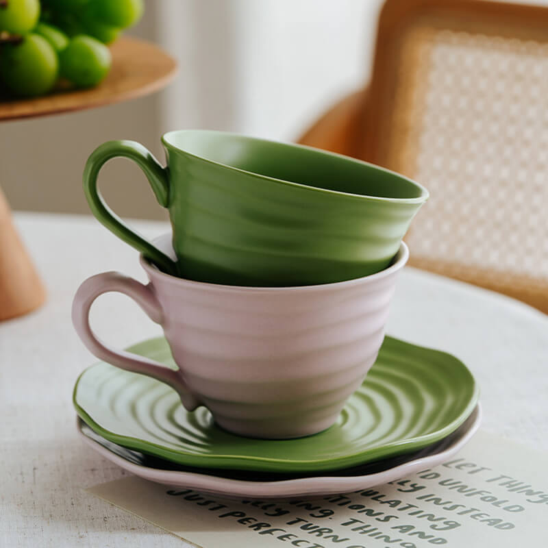 Spiral Pattern Ceramic Cup and Saucer