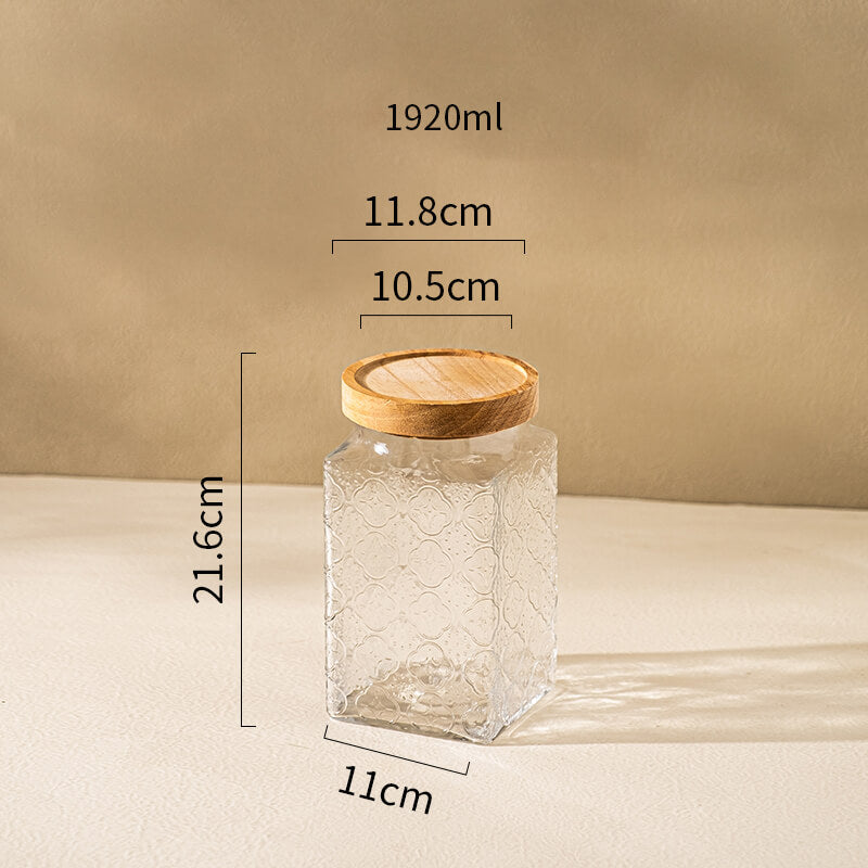 Square Embossed Glass Storage Jar