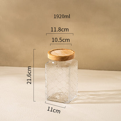 Square Embossed Glass Storage Jar