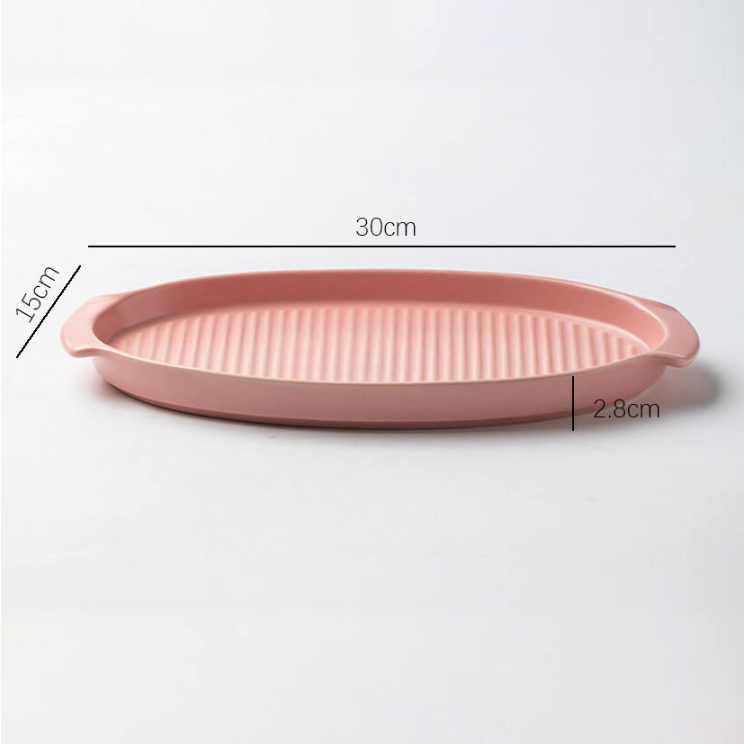 Striped Oval Ceramic Baking Pan