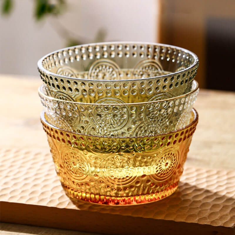 Sunflower Embossed Straight Sided Glass Bowl