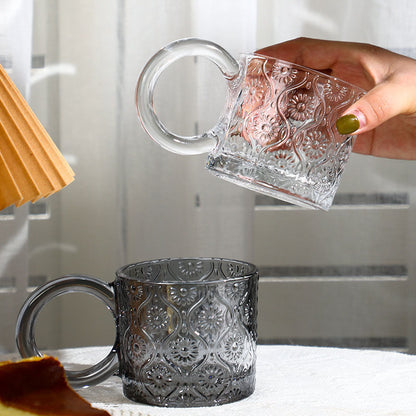 Vintage Begonia Flowers Embossed Glass Cup