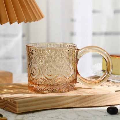 Vintage Begonia Flowers Embossed Glass Cup