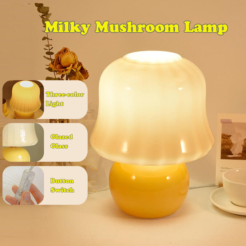 Vintage Creamy Yellow Mushroom Lamp