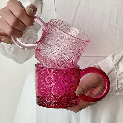 Vintage Begonia Flowers Embossed Glass Cup