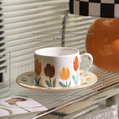 Vintage Flower Pattern Ceramic Cup and Saucer