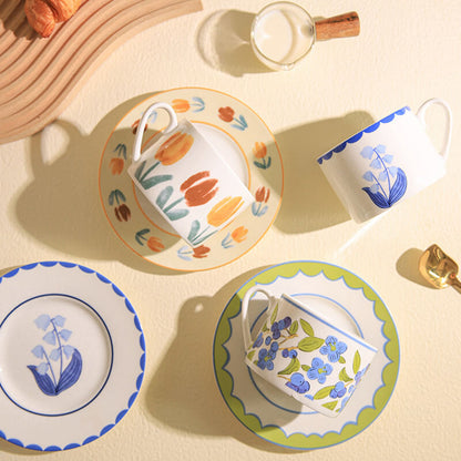 Vintage Flower Pattern Ceramic Cup and Saucer